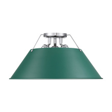 Golden 3306-3FM CH-GN - Yep by Golden Lighting Orwell 3-light Flush Mount in Chrome and Pine Green shade
